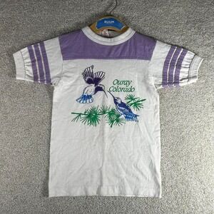 Vintage 80s youth white and purple hummingbird ringer tee shirt tshirt
